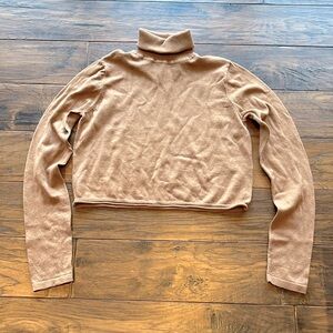 Simons Cropped Turtleneck Sweater Tan